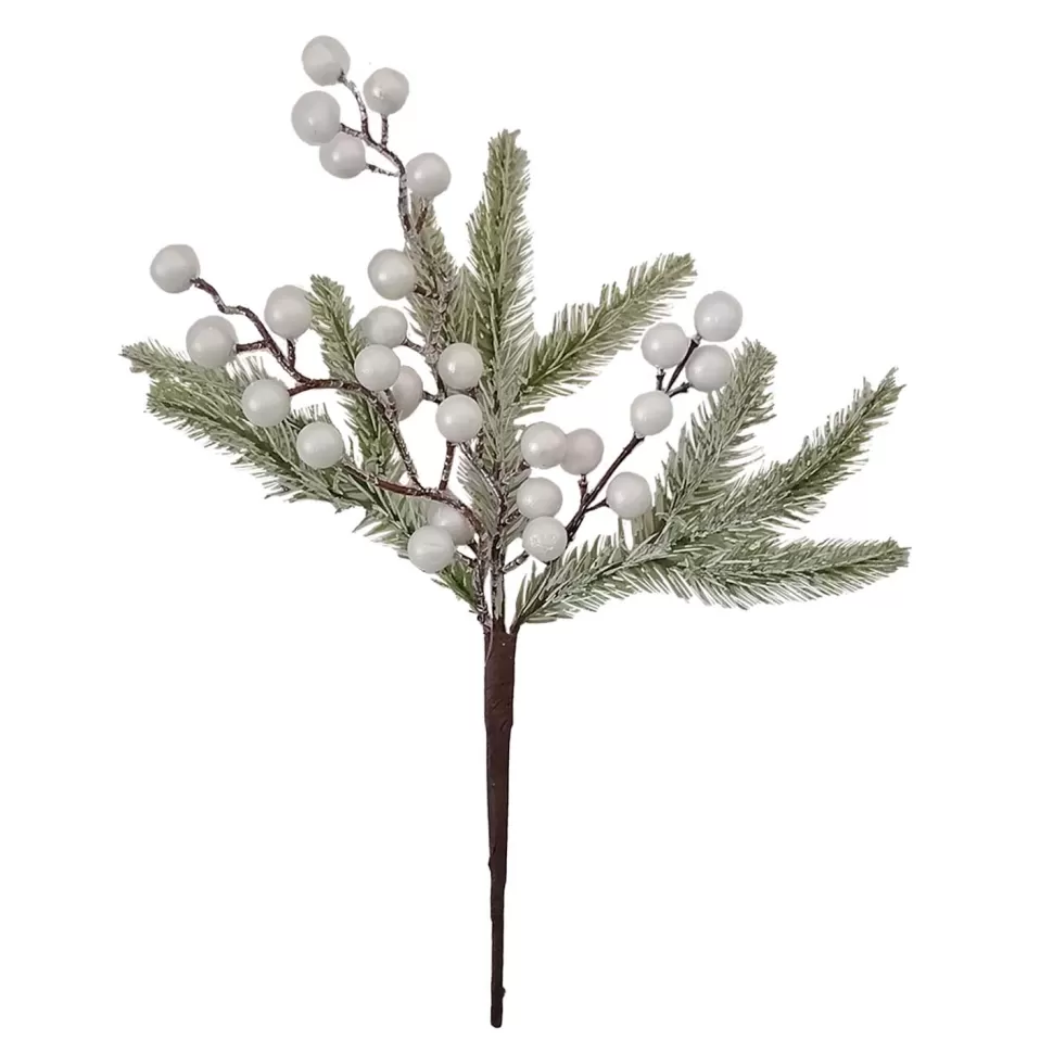 Christmas Forever SPRAY FROSTED PINE 12″ SNOW BERRY WHITE F