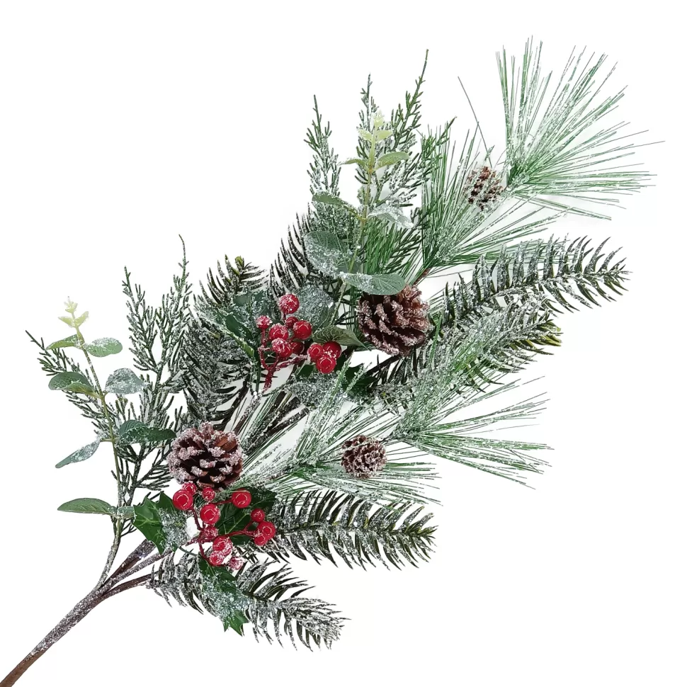 Christmas Forever SPRAY FROSTED MIXED PINE 35.5″ GREEN W/ CONES & BERRIES