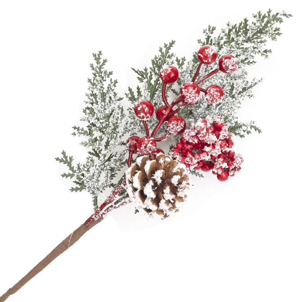 Christmas Forever SPRAY FROSTED PINE 14.5″ RED BERRY W/ CEDAR & CONE