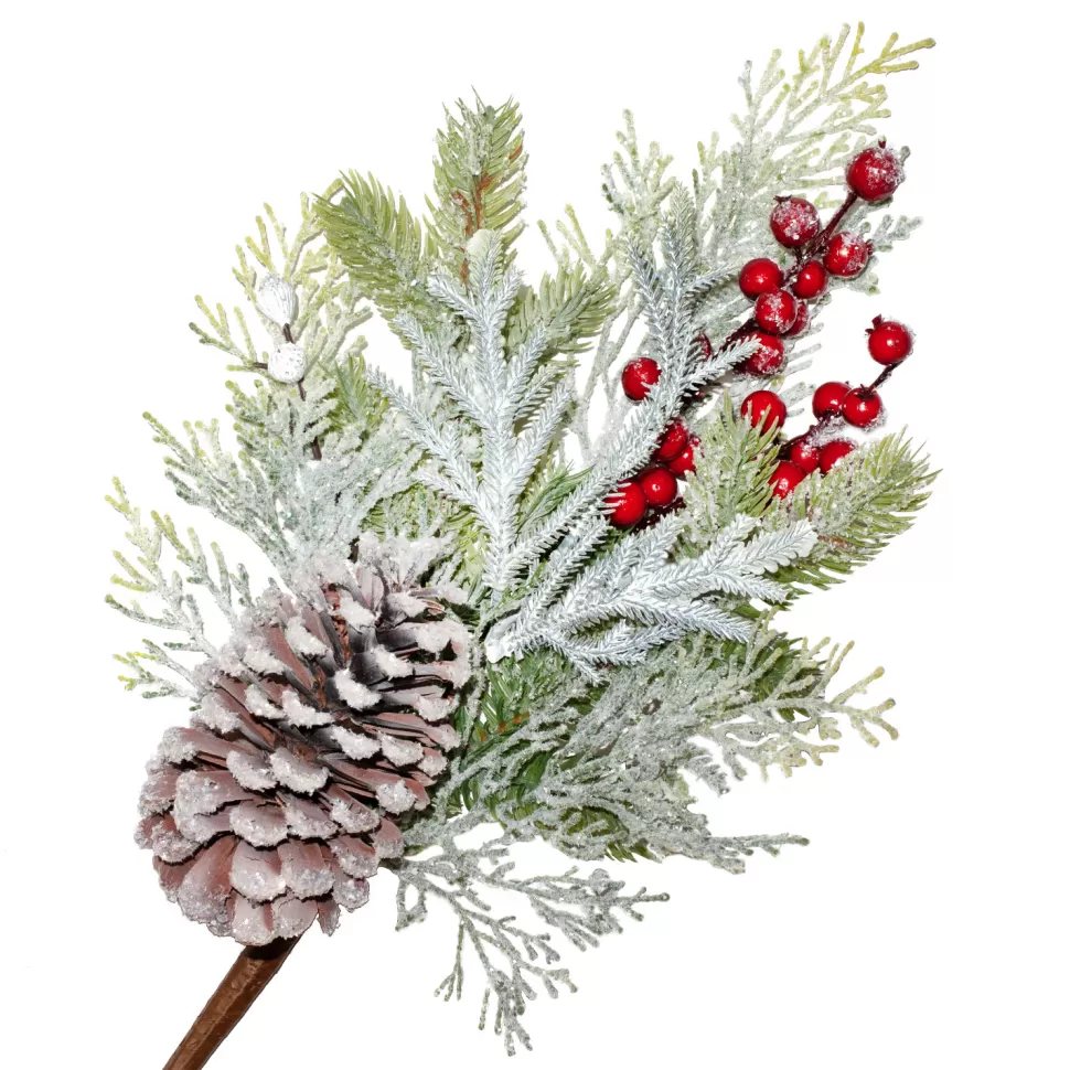 Christmas Forever SPRAY FROSTED PINE 16″ RED BERRIES MIXED PINE, CEDAR, & CONES