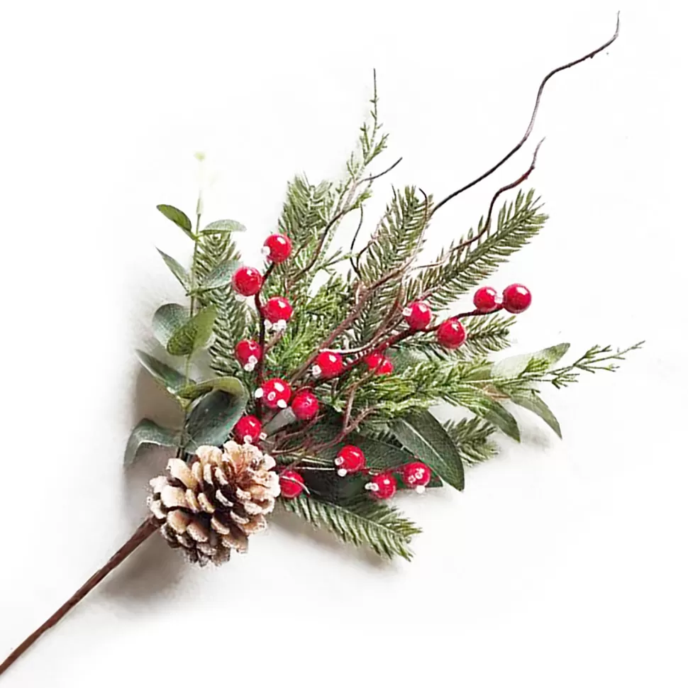 Christmas Forever SPRAY FROSTED PINE 16″ RED BERRY, MIXED GREENERY & CONE