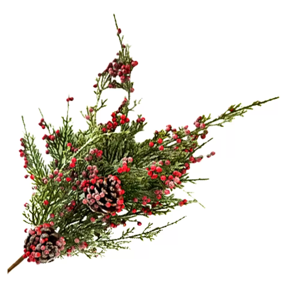 Christmas Forever SPRAY FROSTED PINE 19″ RED BERRIES CEDAR & CONES