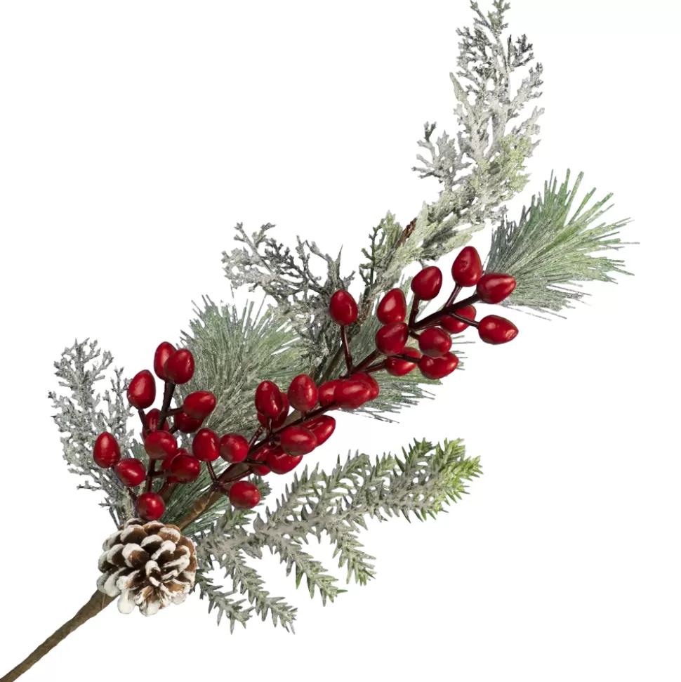 Christmas Forever SPRAY FROSTED PINE 20″ RED BERRY W/ GREENS & CONE