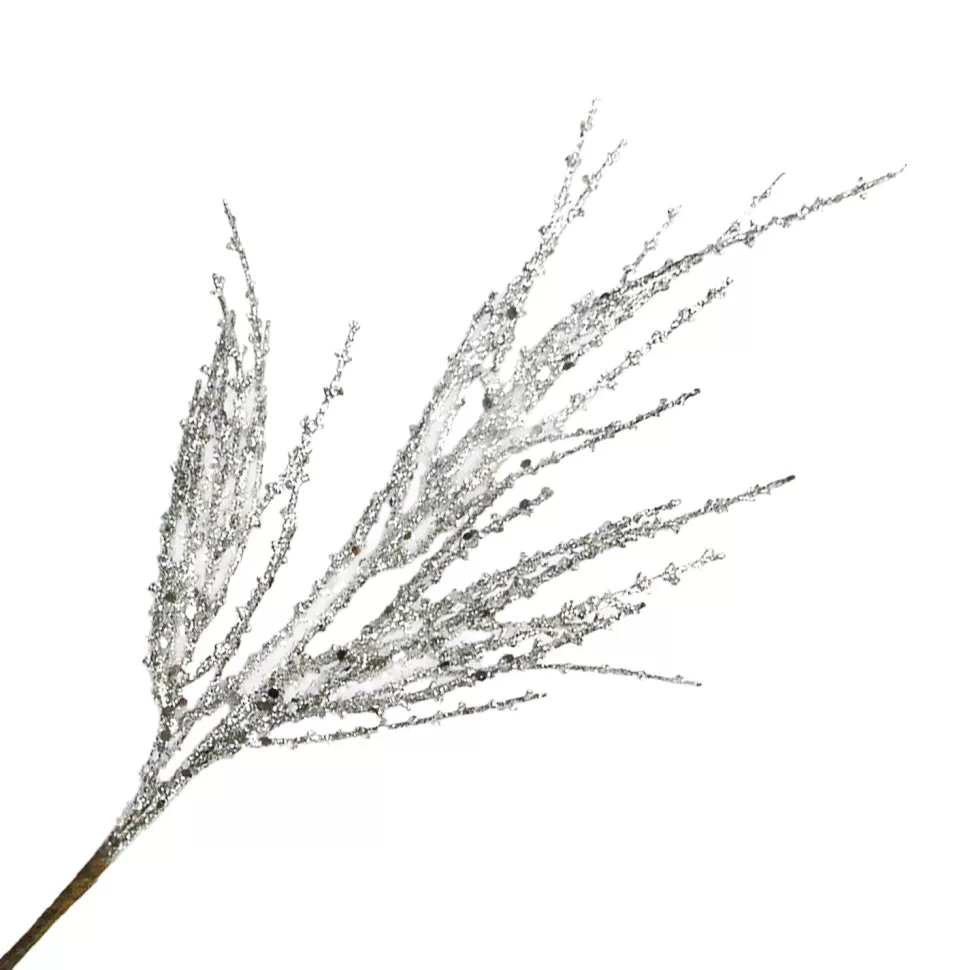 Christmas Forever SPRAY GRASS LEAVES 16″ SILVER 16″ GLITTER