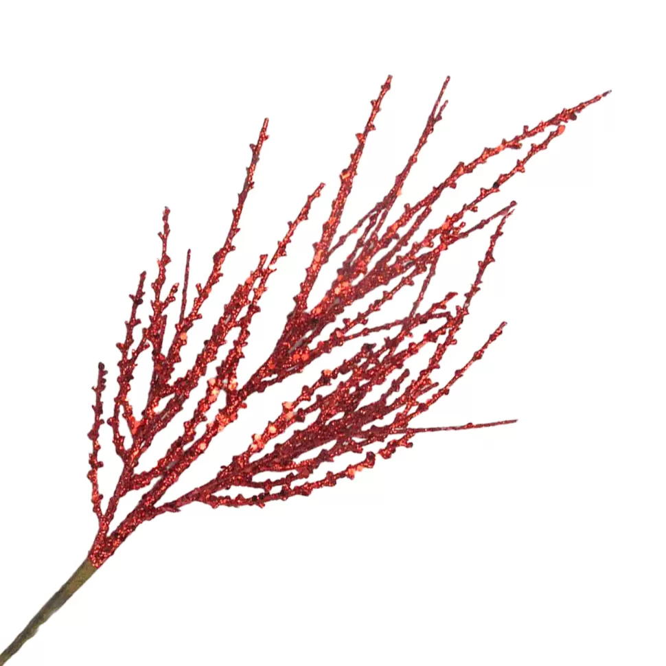 Christmas Forever SPRAY GRASS LEAVES 16″ RED GLITTER