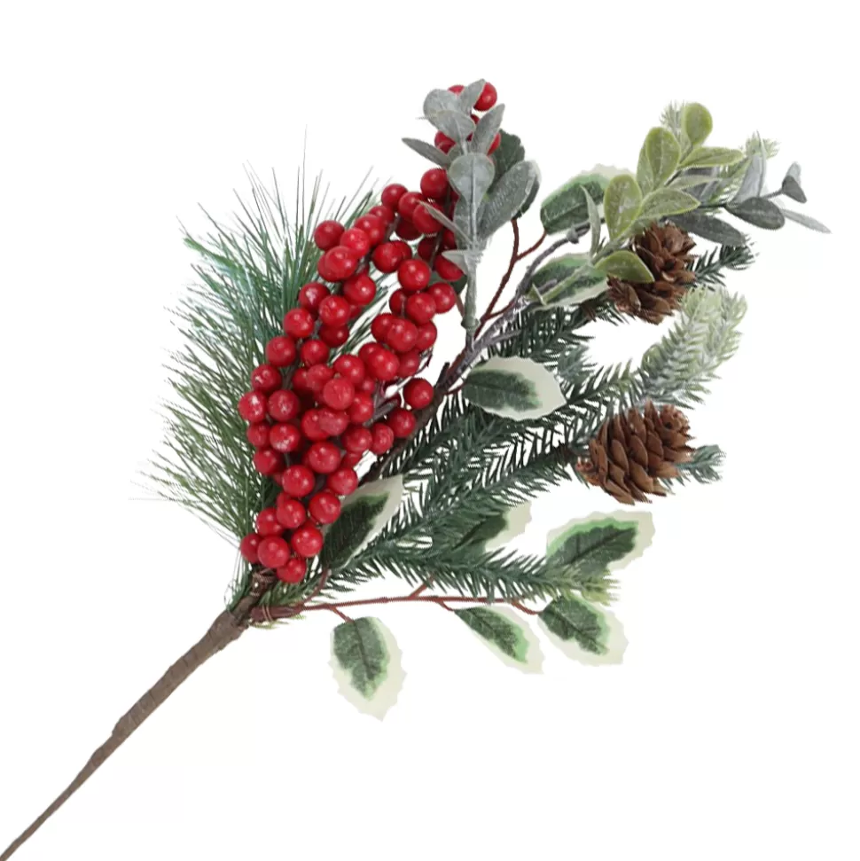 Christmas Forever SPRAY GRN PINE 12″ RED BERRY MIXED GREENERY & CONES