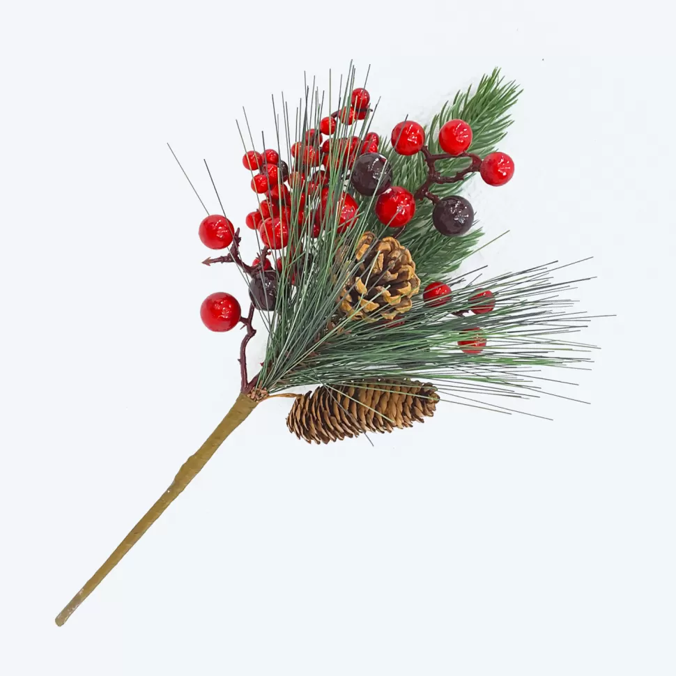 Christmas Forever SPRAY GRN PINE 14″ RED BERRY W/ MIXED PINE & CONE