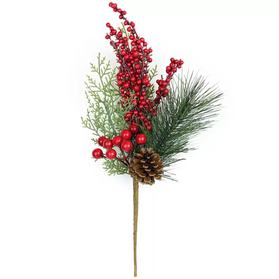 Christmas Forever SPRAY GRN PINE 15″ RED BERRY W/MIXED PINE & CONE