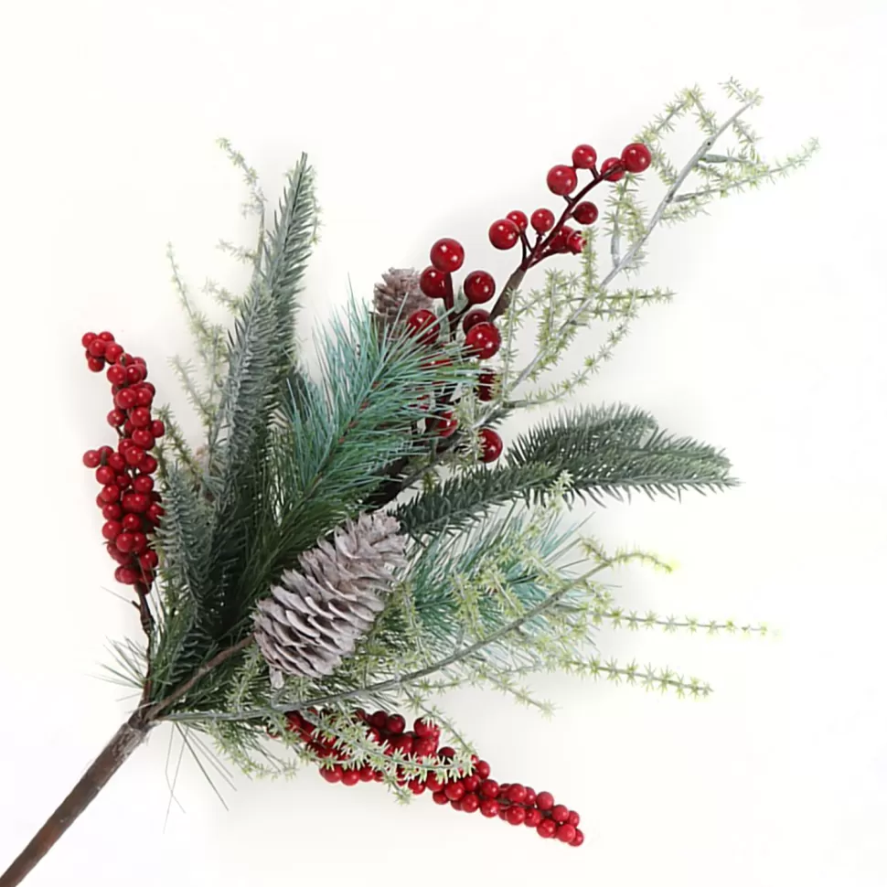 Christmas Forever SPRAY GRN PINE 18″ RED BERRY , MIXED GREENERY & CONE