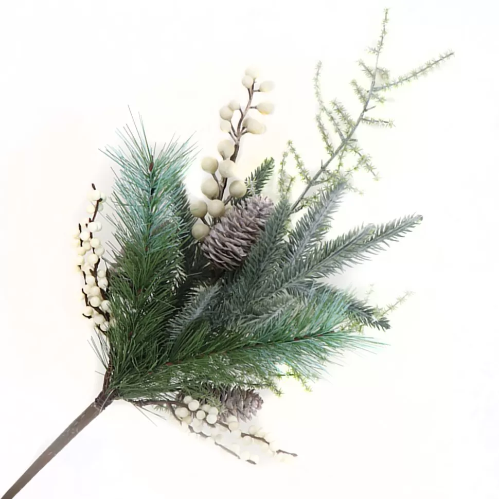 Christmas Forever SPRAY GRN PINE 18″ WHITE BERRY GREENERY & CONES