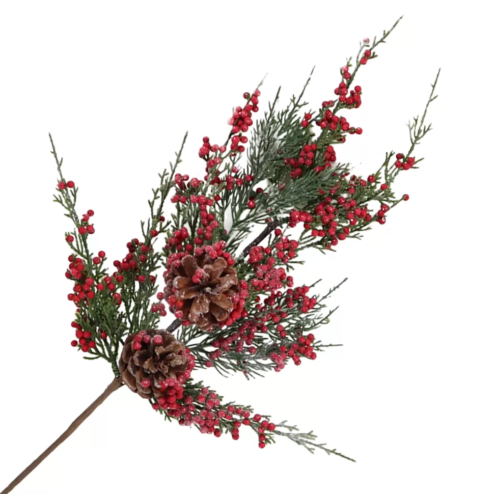 Christmas Forever SPRAY GRN PINE 19″ RED BERRY, CEDAR & CONE FROSTED