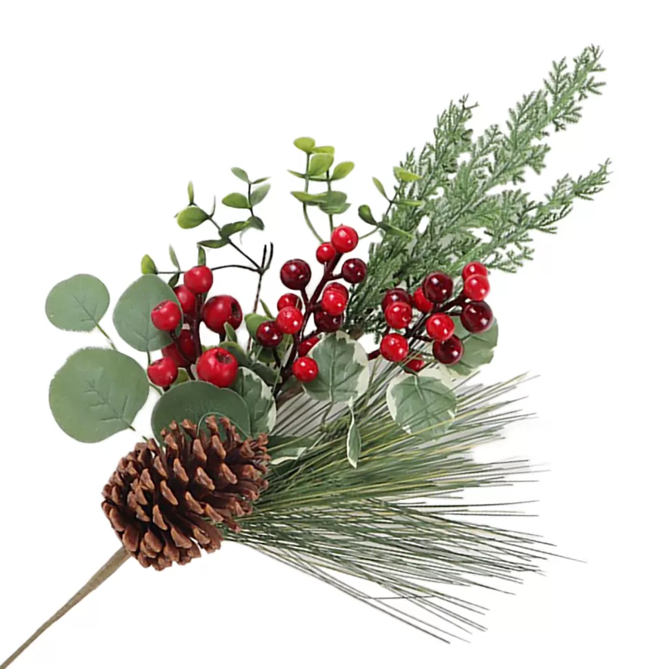 Christmas Forever SPRAY GRN PINE 24″ RED BERRIES EUCALYPTUS, CONES & BERRIES