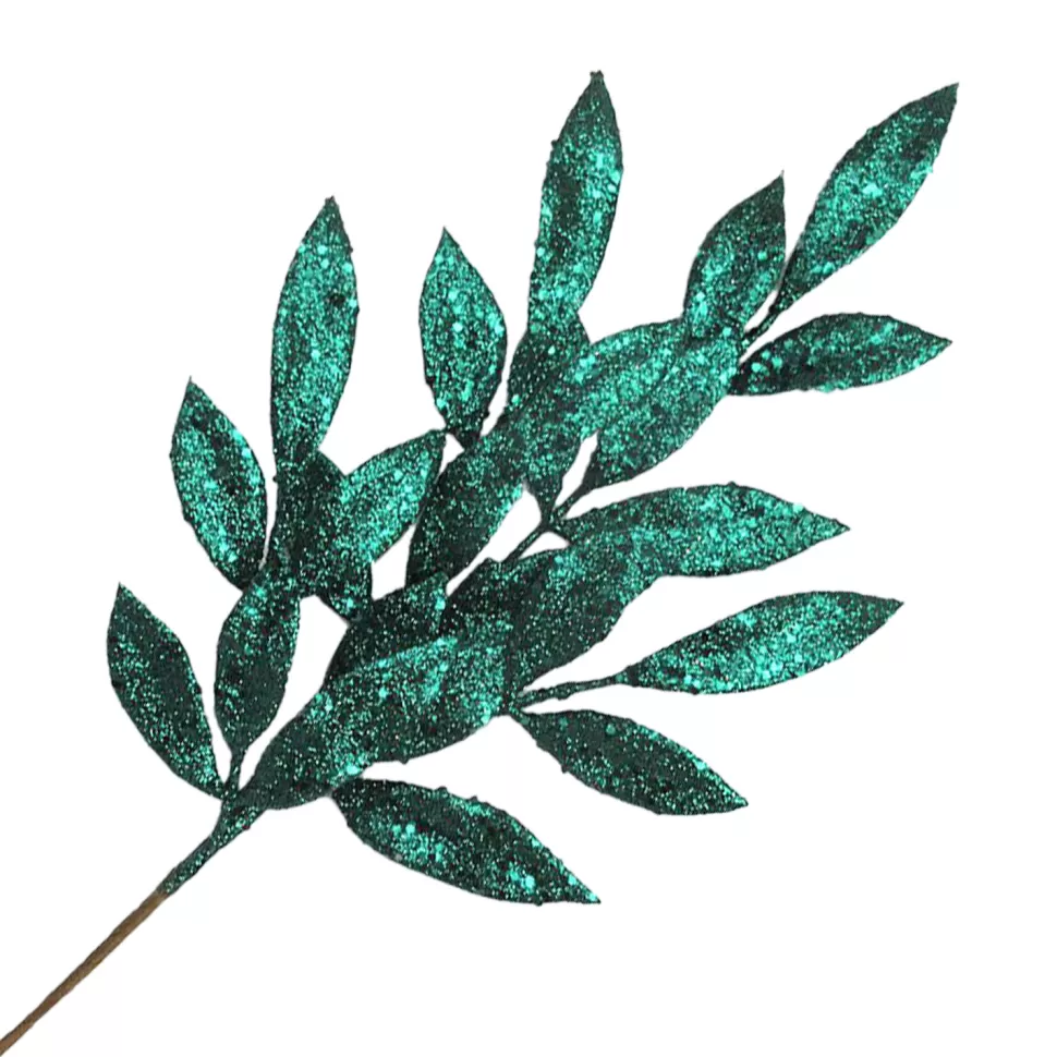 Christmas Forever SPRAY LEAVES BAY 22″ EMERALD GREEN GLITTER