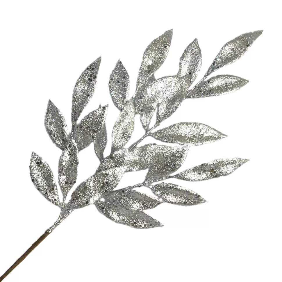 Christmas Forever SPRAY LEAVES BAY 22″ SILVER GLITTER