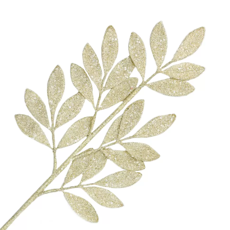 Christmas Forever SPRAY LEAVES BAY 26″ IVORY GLITTER