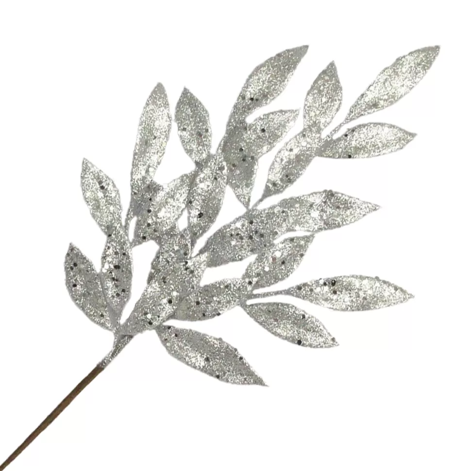 Christmas Forever SPRAY LEAVES BAY WHITE/SILVER GLITTER