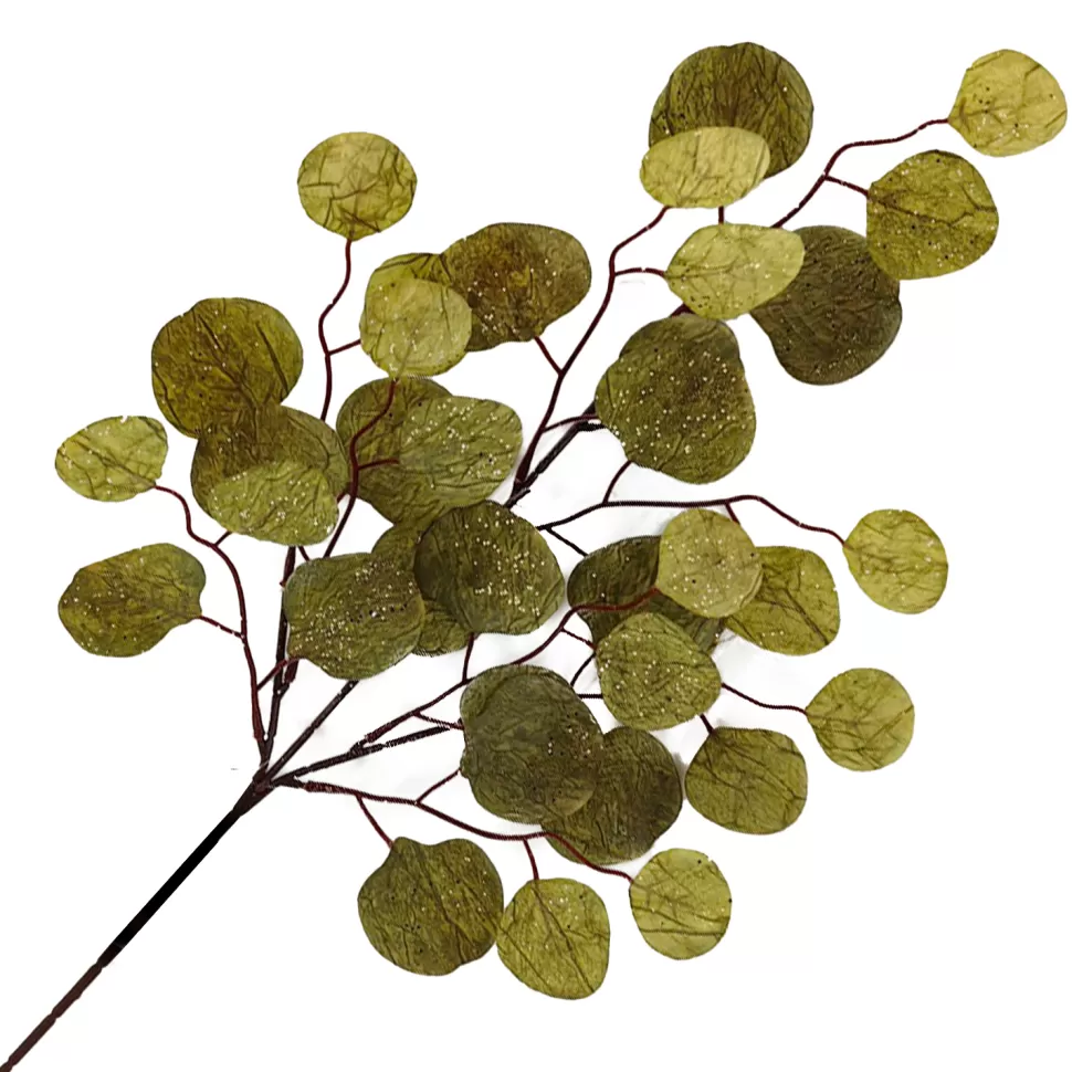 Christmas Forever SPRAY LEAVES EUCALYPTUS 27″ GREEN W/ GOLD GLITTER