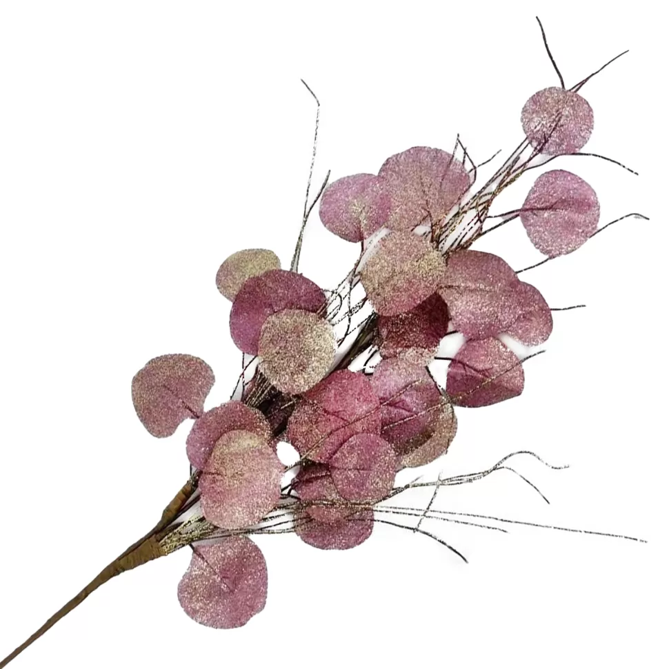 Christmas Forever SPRAY LEAVES EUCALYPTUS 29.5″ PINK W/ GLITTER TWIGS
