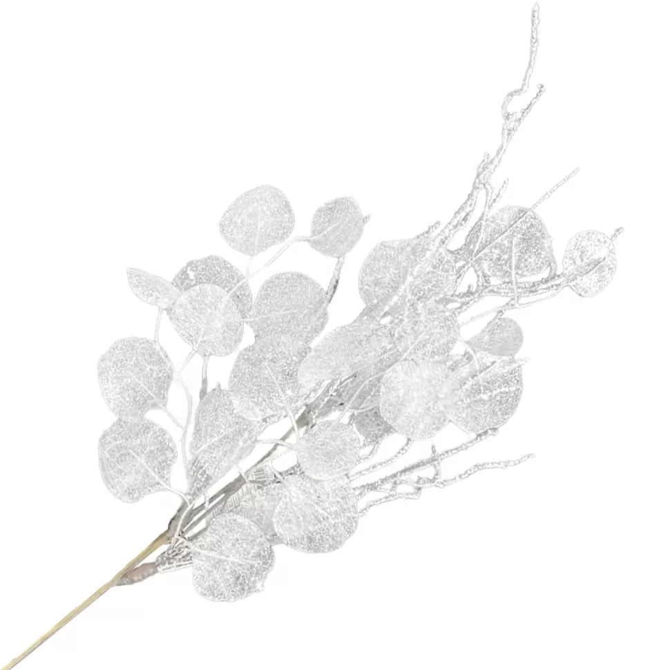 Christmas Forever SPRAY LEAVES EUCALYPTUS 30″ WHITE W/ GLITTER TWIGS