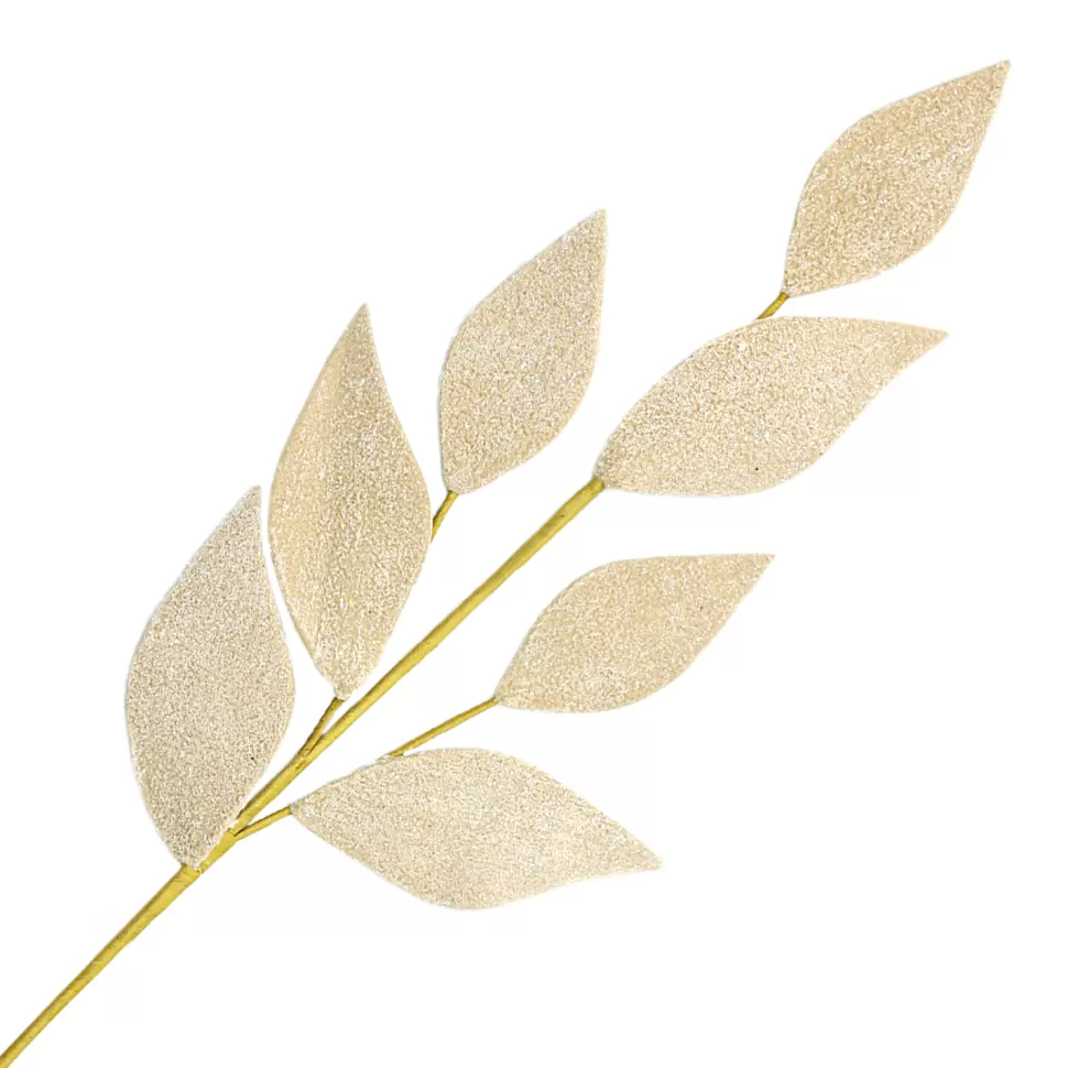 Christmas Forever SPRAY LEAVES FABRIC 26″ WOOL NATURAL/ FROSTED