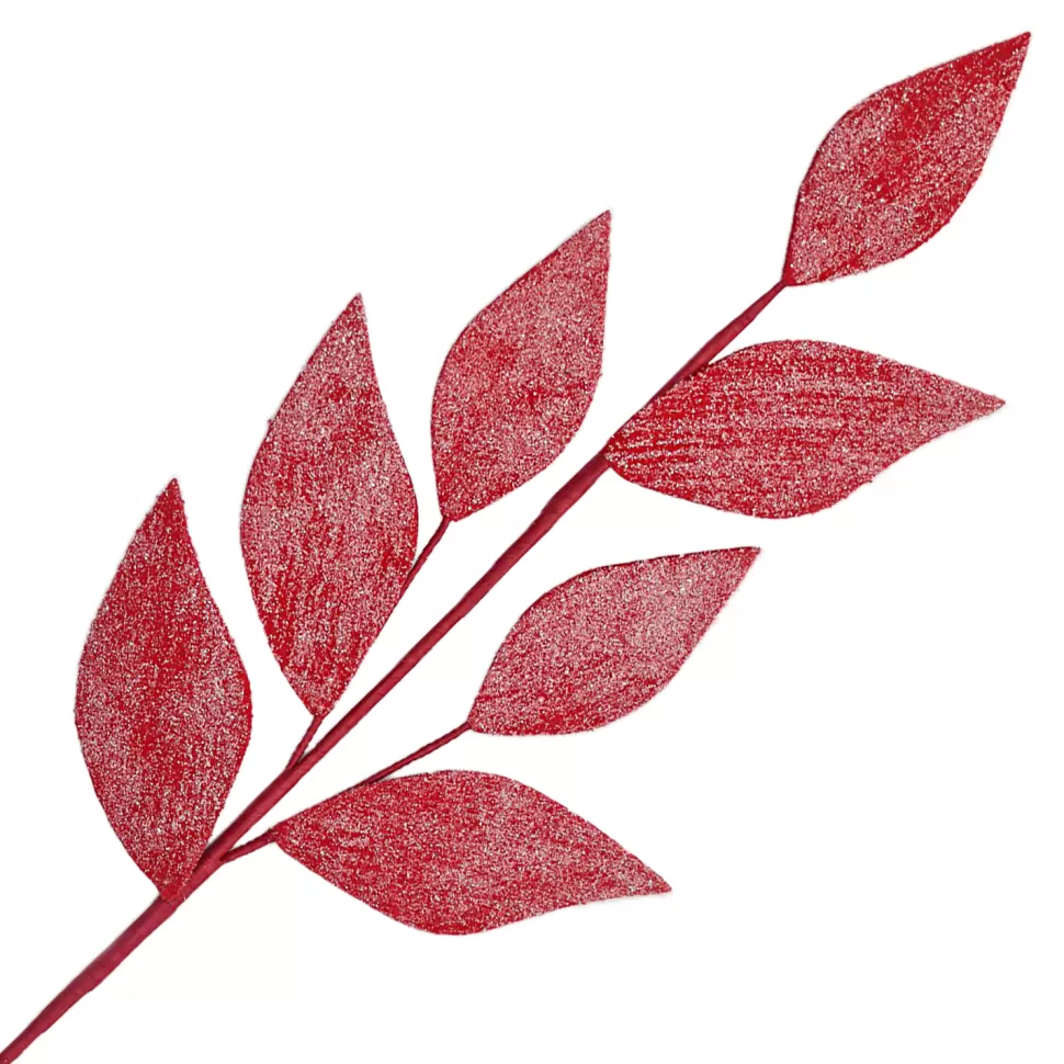 Christmas Forever SPRAY LEAVES FABRIC 26″ WOOL RED FROSTED