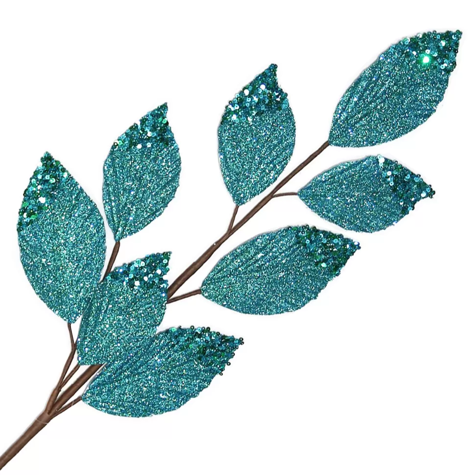 Christmas Forever SPRAY LEAVES FABRIC 27.5″ PEACOCK GREEN FABRIC | GLITTER