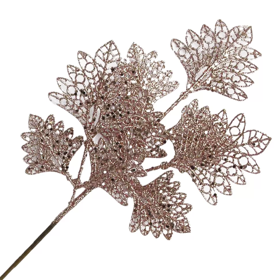 Christmas Forever SPRAY LEAVES FAN SHAPE 18″ ROSE GOLD GLITTER