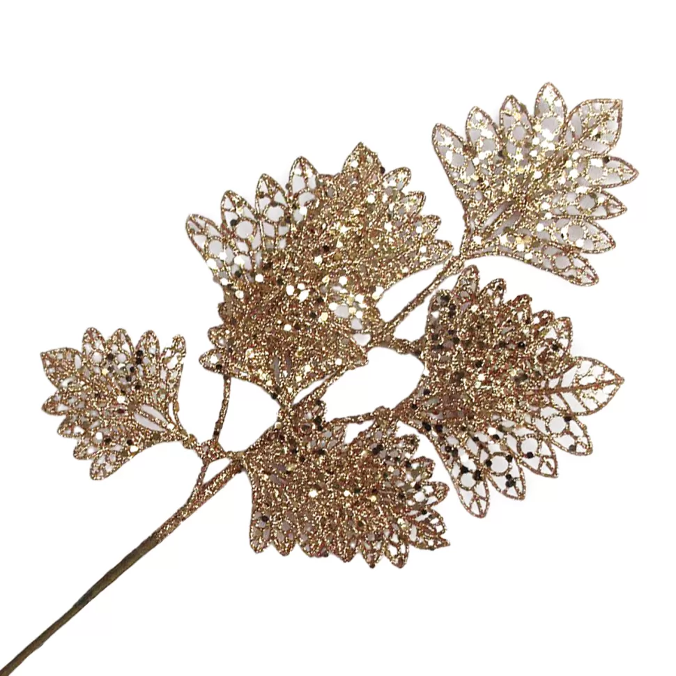 Christmas Forever SPRAY LEAVES FAN SHAPE 18″ COPPER ROSE GOLD 18.5″ FAN SHAPED LEAF W/ GLITTER