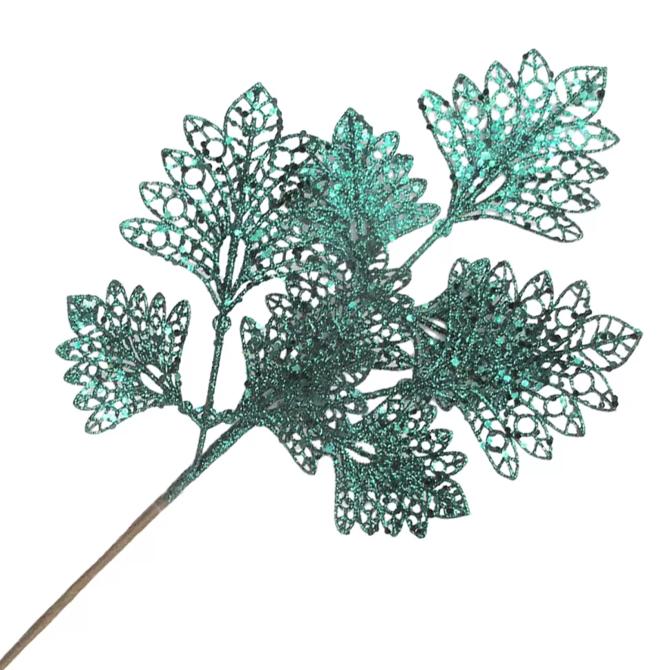 Christmas Forever SPRAY LEAVES FAN SHAPE 18″ EMERALD GREEN GLITTER
