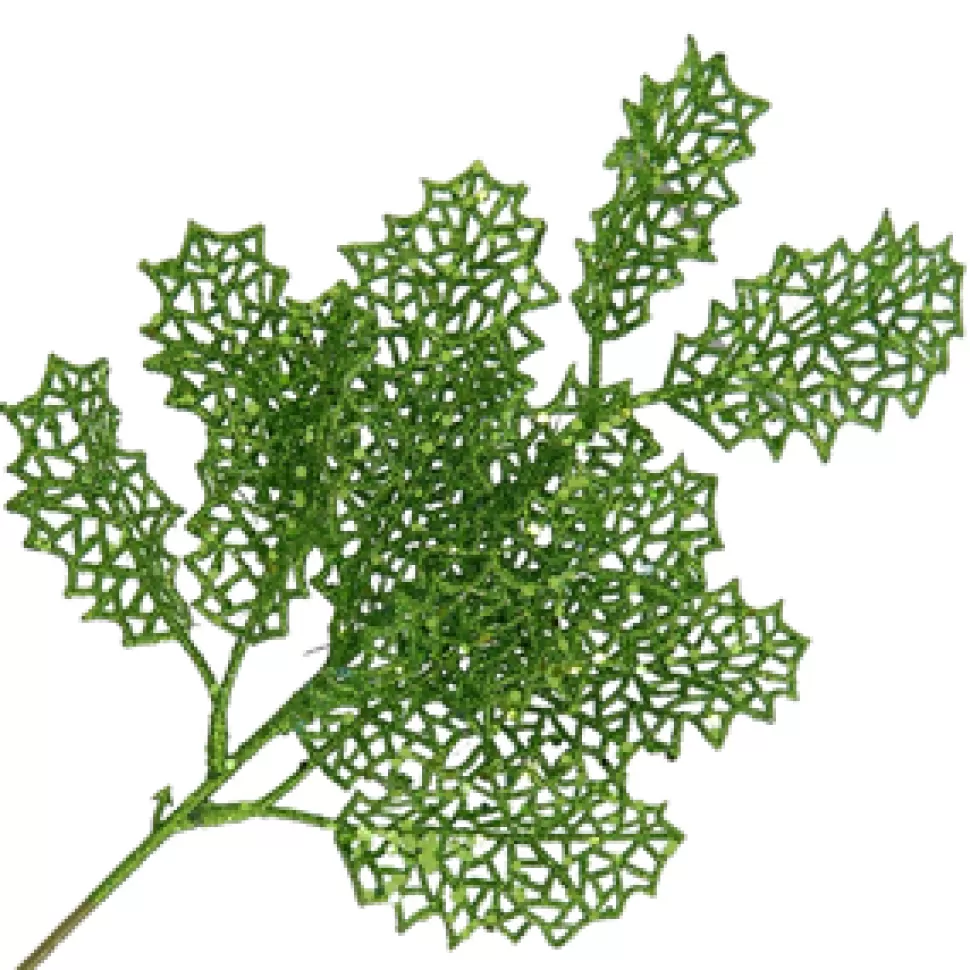 Christmas Forever SPRAY LEAVES HOLLY MESH 10″ GREEN GLITTER