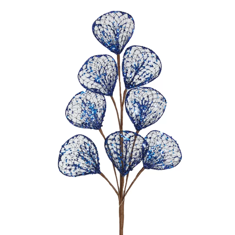 Christmas Forever SPRAY LEAVES MESH 26″ MIDNIGHT BLUE GLITTER