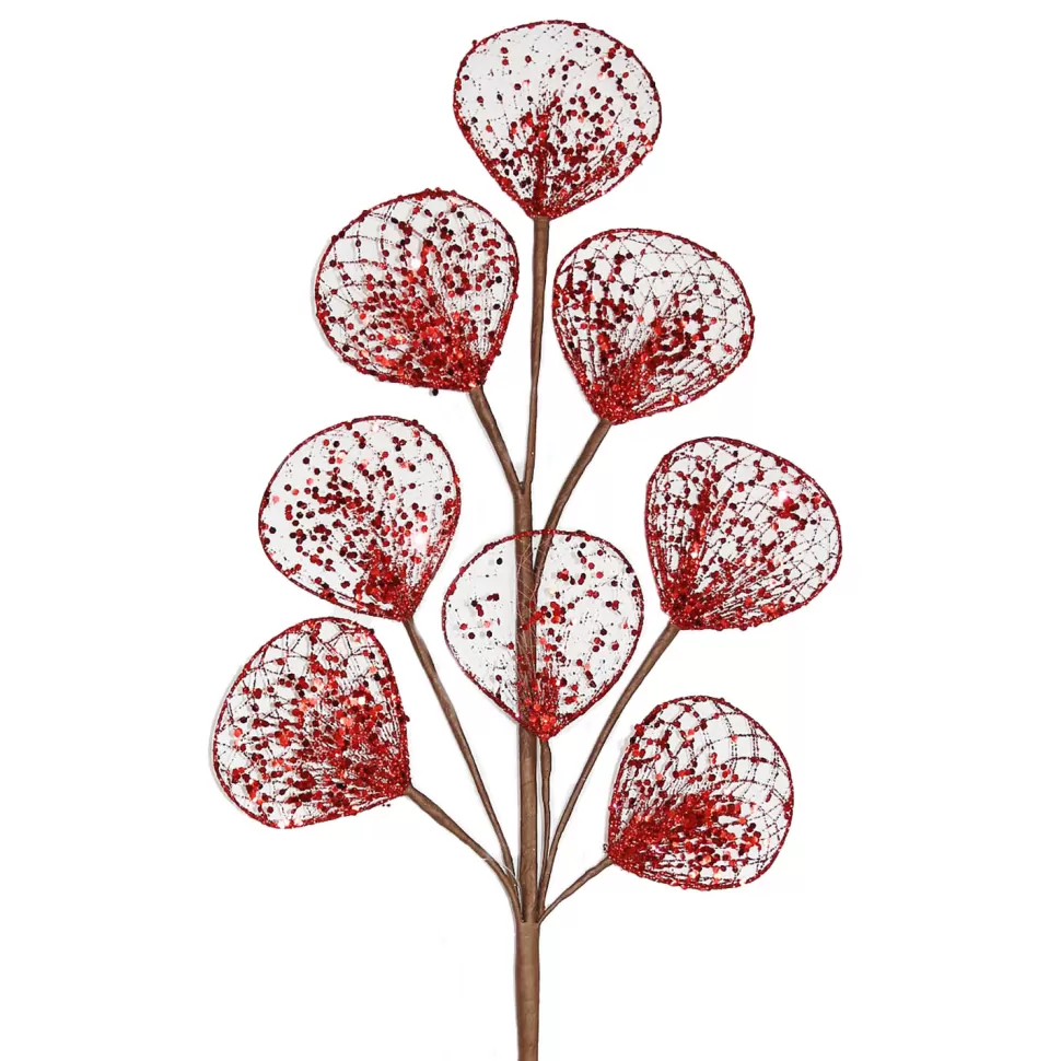 Christmas Forever SPRAY LEAVES MESH 26″ RED GLITTER
