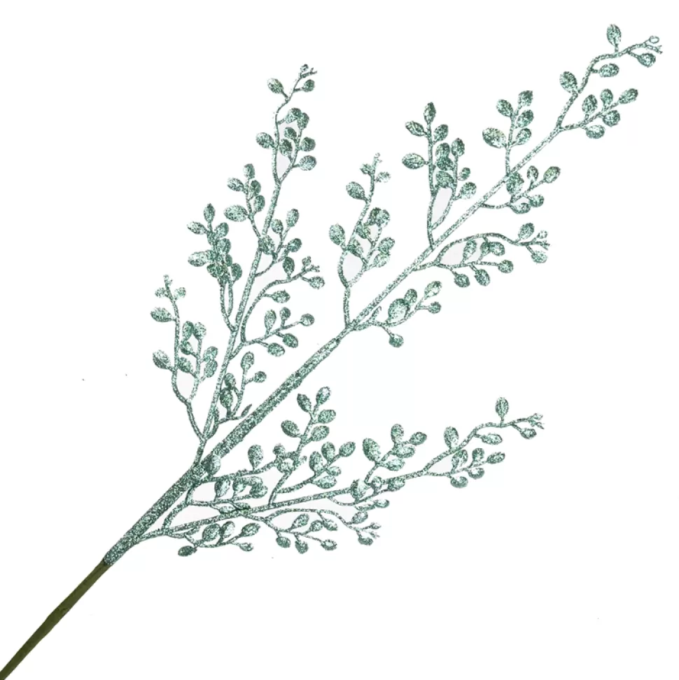 Christmas Forever SPRAY LEAVES MINI 26″ MINT GREEN GLITTER