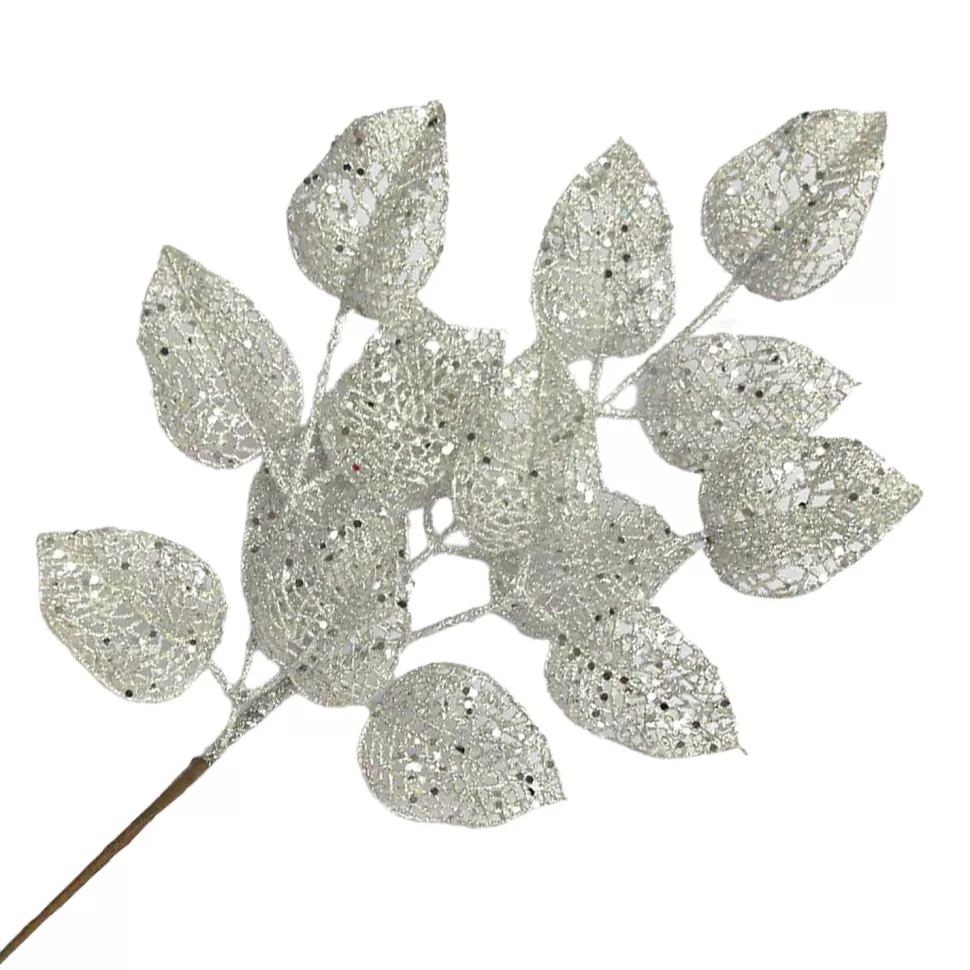Christmas Forever SPRAY LEAVES ROSE 22″ WHITE/SILVER GLITTER