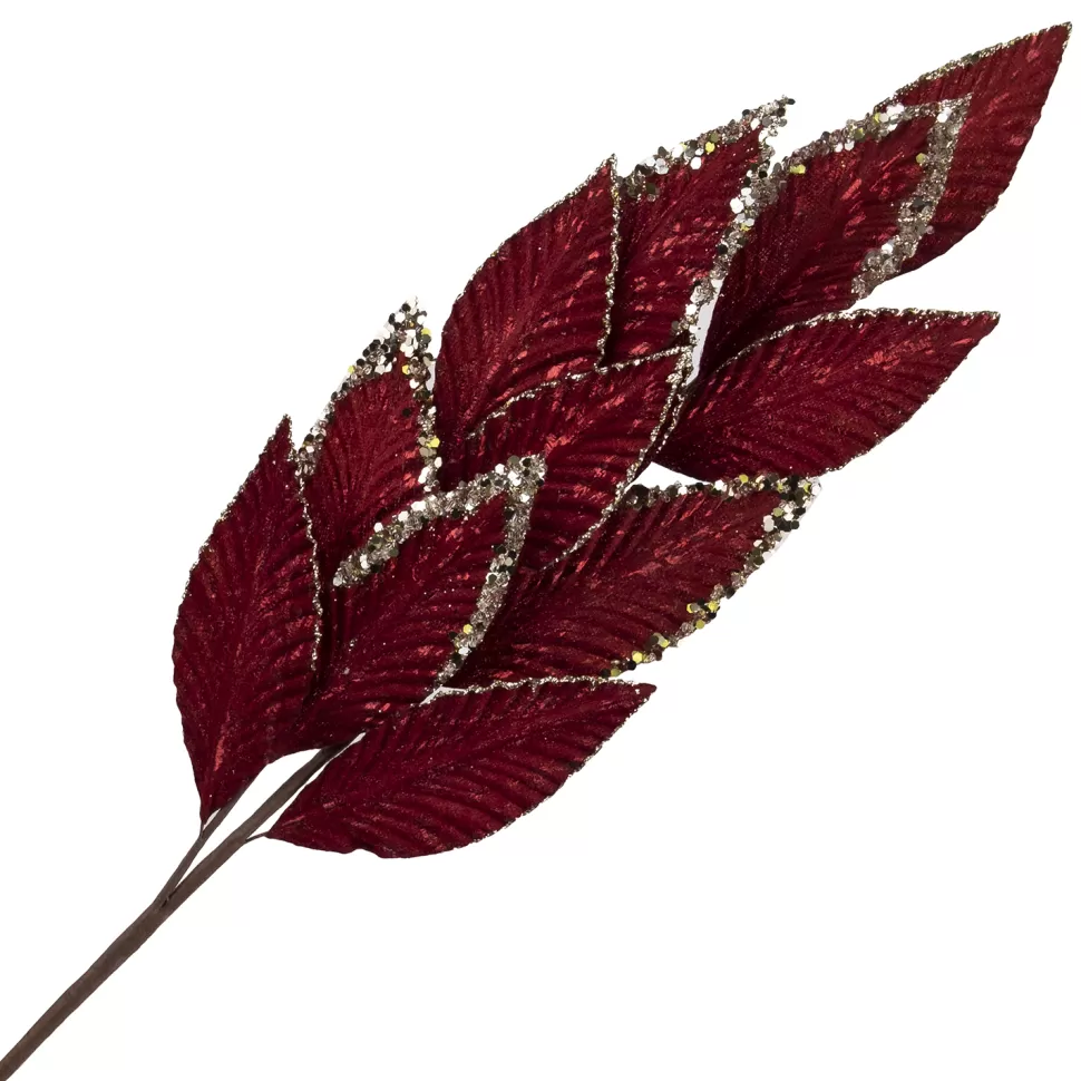 Christmas Forever SPRAY LEAVES VELVET 26.5″ BURGUNDY W/ CHAMP GLITTER BORDER