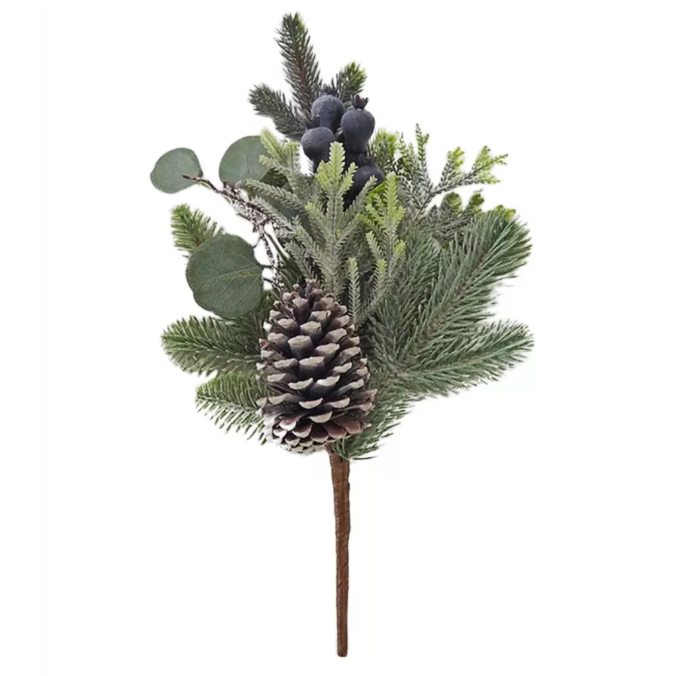 Christmas Forever SPRAY PINE 16″ MIXED LEAF/ WHITE WASHEDPINE CONE / BLUE BERRY