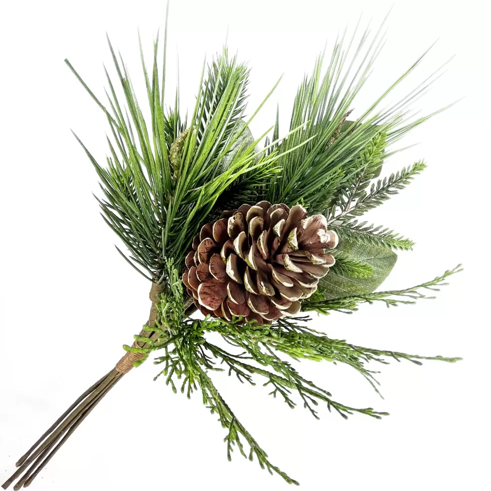 Christmas Forever SPRAY PINE 20″ NEEDLE PINE, CEDAR, MAGNOLIA LEAVES W/ FROSTED PINE CONE