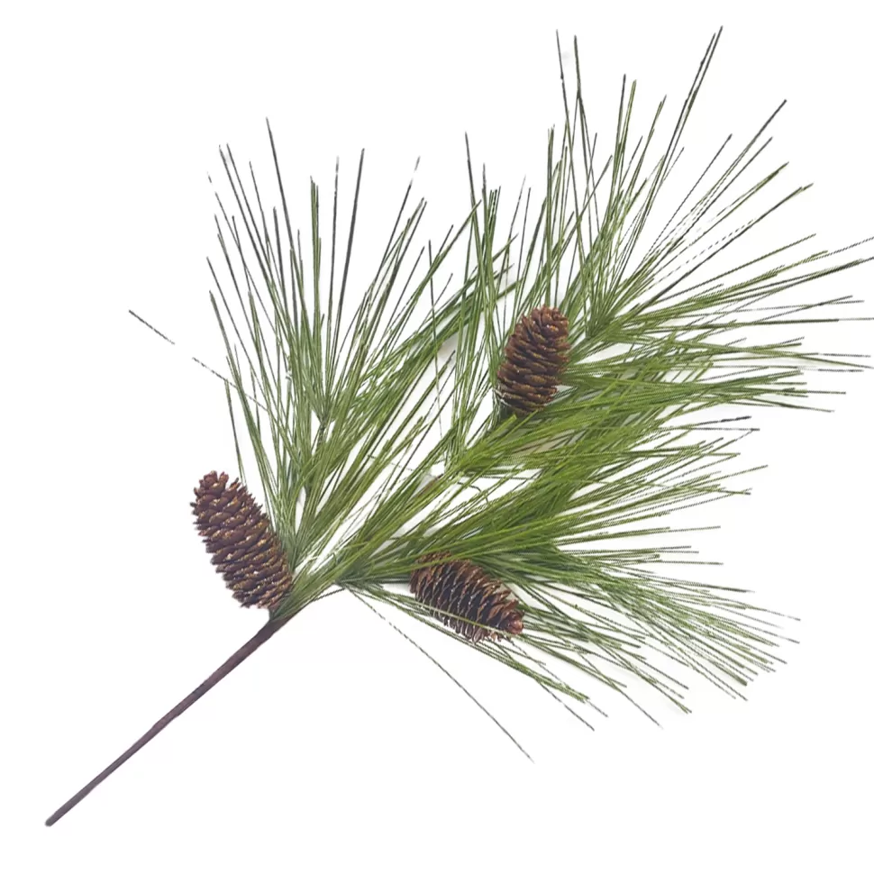 Christmas Forever SPRAY PINE 28″ LONG NEEDLE W/ CONE MOSS GREEN FLOCK