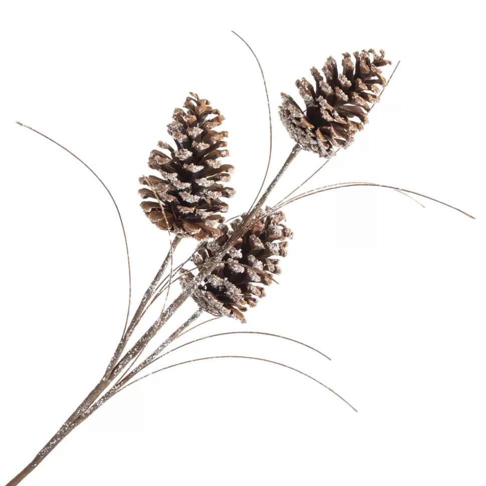 Christmas Forever SPRAY PINE CONE 24″ NATURAL ICED ON BRANCH W/ GRASS