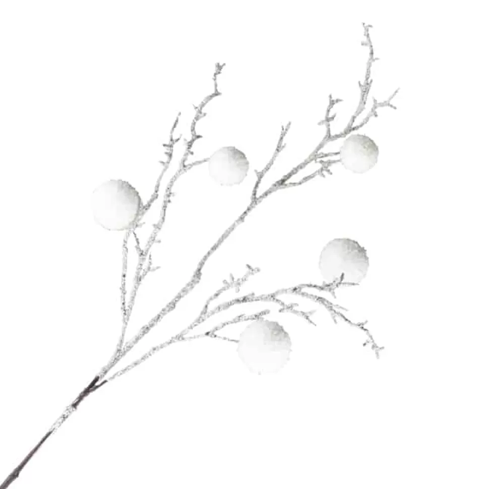 Christmas Forever SPRAY TWIG 34″ FLOCKED BRANCH W/ 5 SNOW BALLS