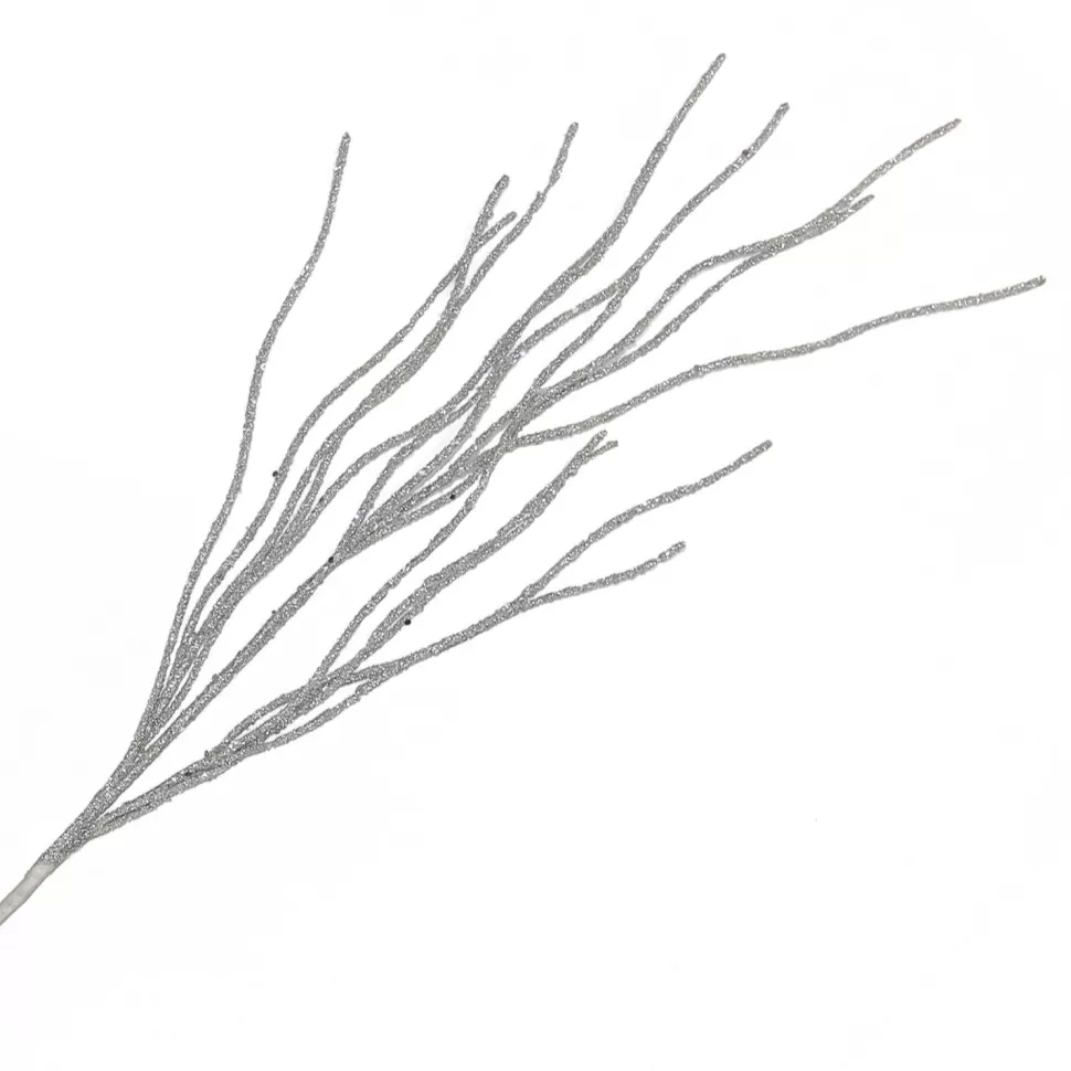 Christmas Forever SPRAY TWIGS BEADED 29.5″ SILVER GLITTER | FOAM