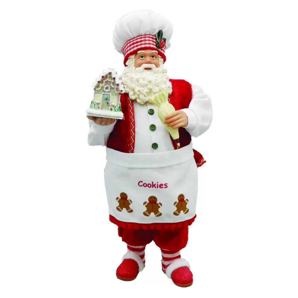 Christmas Forever STANDING SANTA 11″ BAKER RED/WHITE W/ GINGERBREAD HOUSE