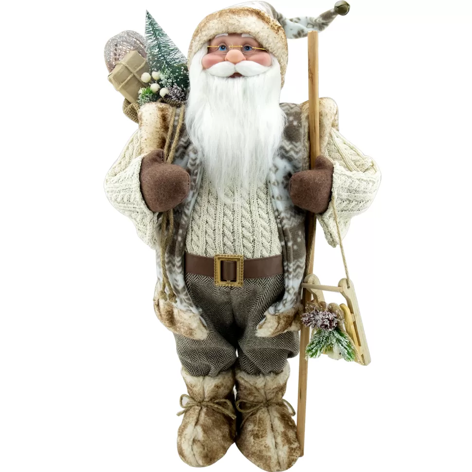 Christmas Forever STANDING SANTA 18″ BROWN WOODLAND LOOK W/ SLEIGH
