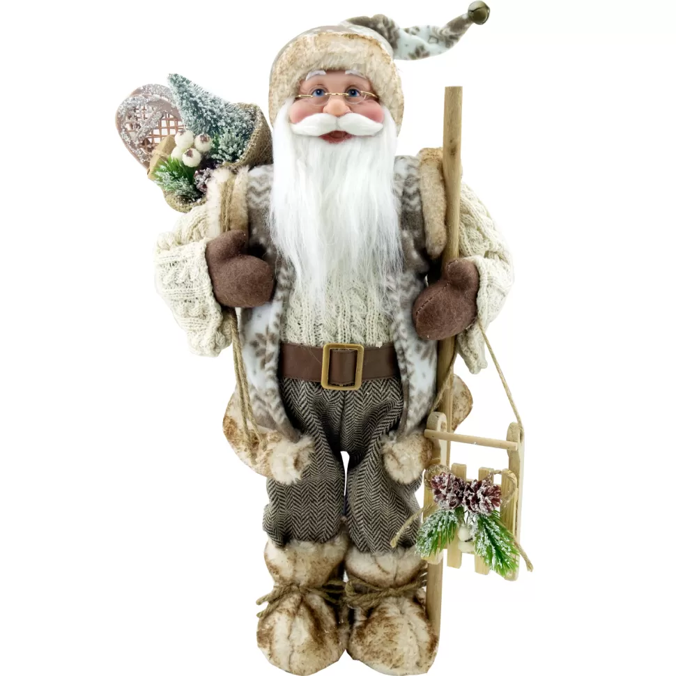 Christmas Forever STANDING SANTA 24″ BROWN WOODLAND LOOK W/ SLED