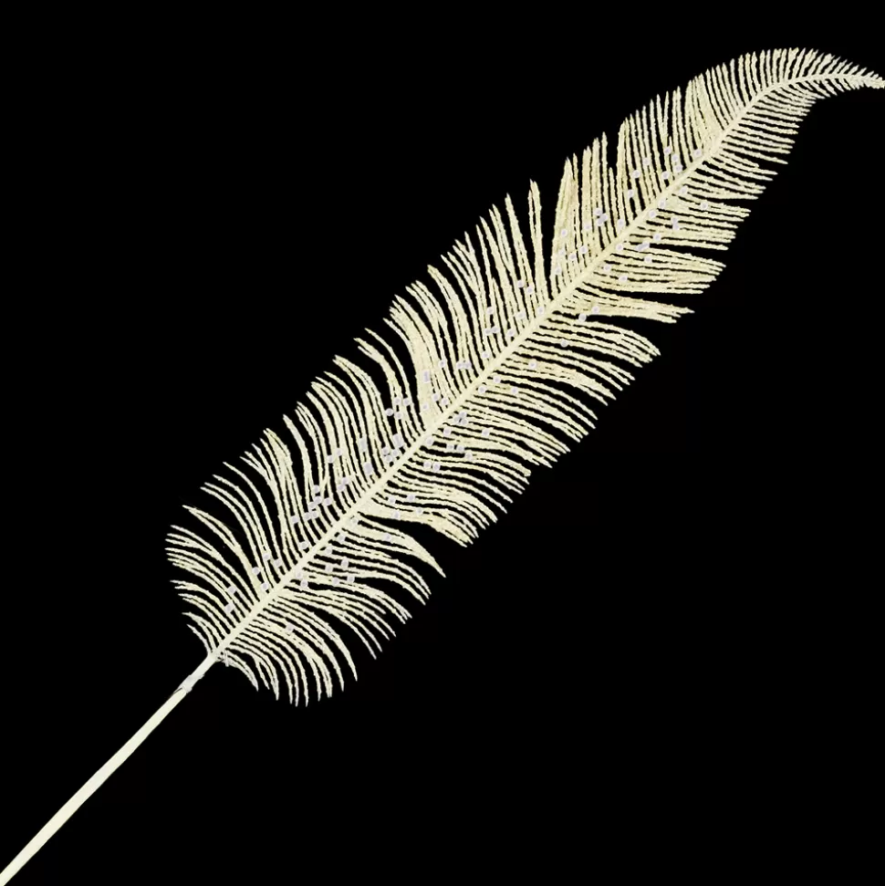 Christmas Forever STEM FERN FEATHER 30″ IVORY GLITTER W/BEADS