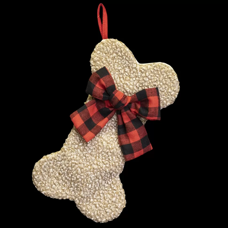 Christmas Forever STOCKING 14″ PET FAUX FUR BONE W/ PLAID BOW