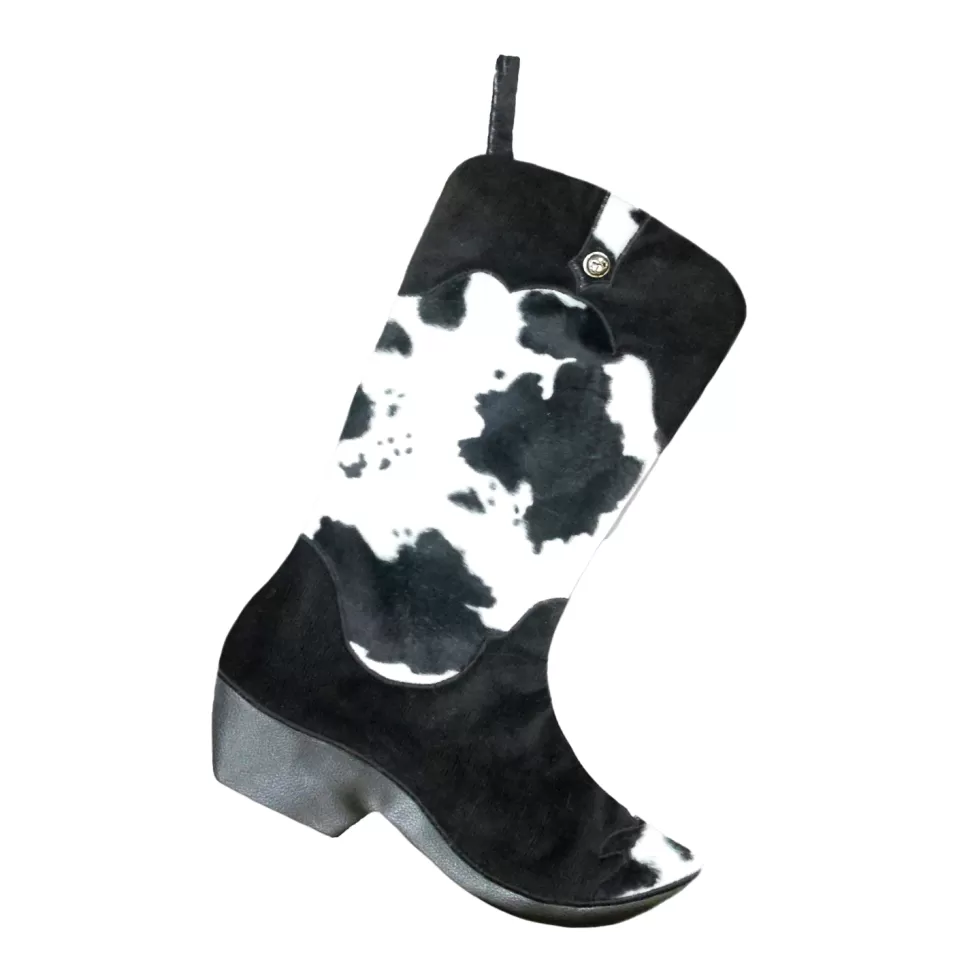 Christmas Forever STOCKING 18.5″ BLACK FAUX FUR & CORDUROY, COWBOY BOOT DESIGN