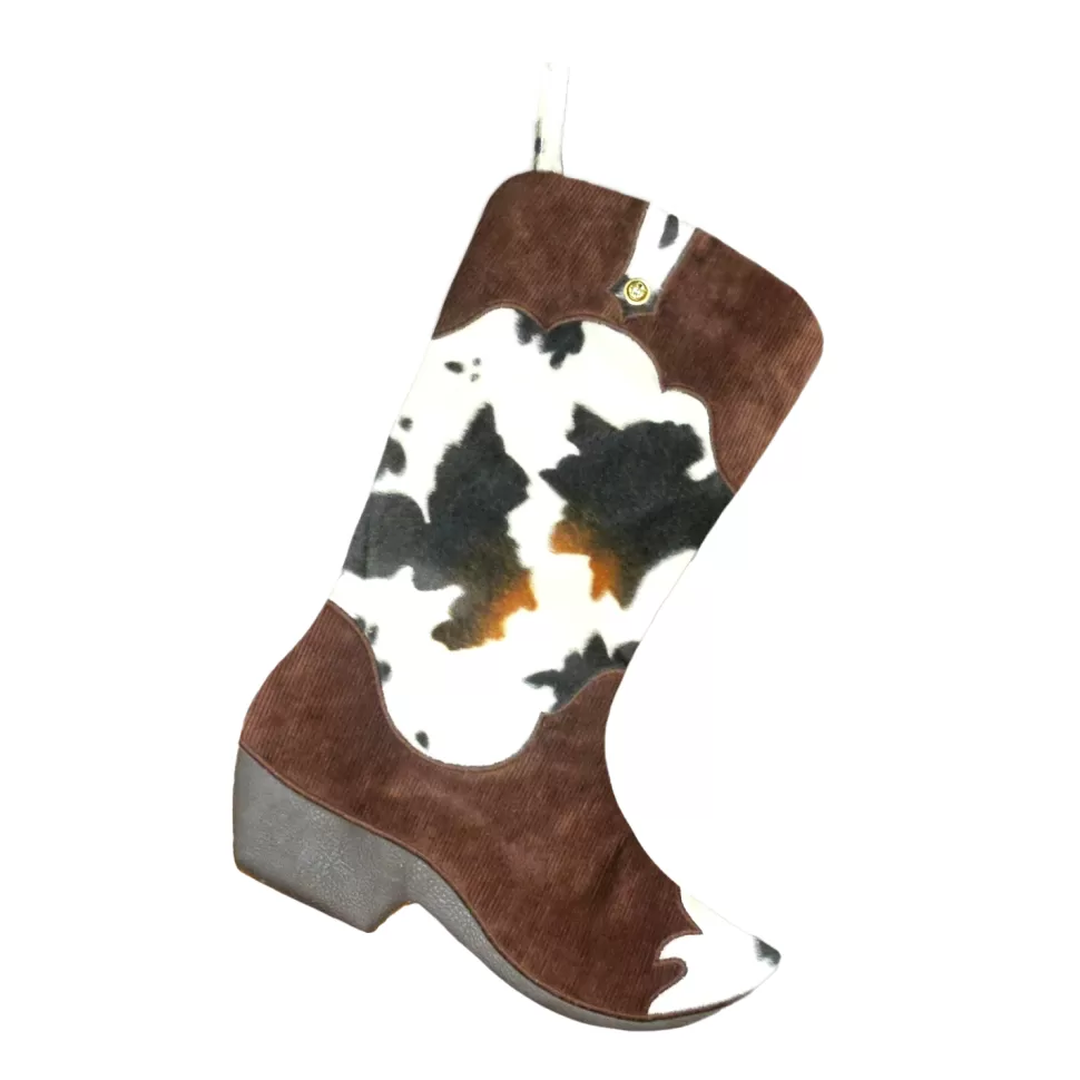 Christmas Forever STOCKING 18.5″ BROWN FAUX FUR & CORDUROY, COWBOY BOOT DESIGN
