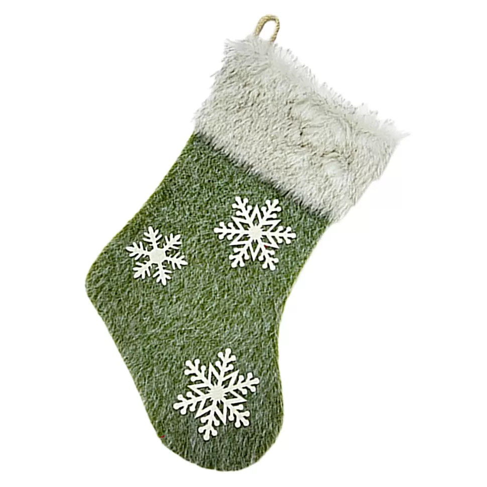 Christmas Forever STOCKING 18″ FAUX FUR GREEN W/ SNOWFLAKE