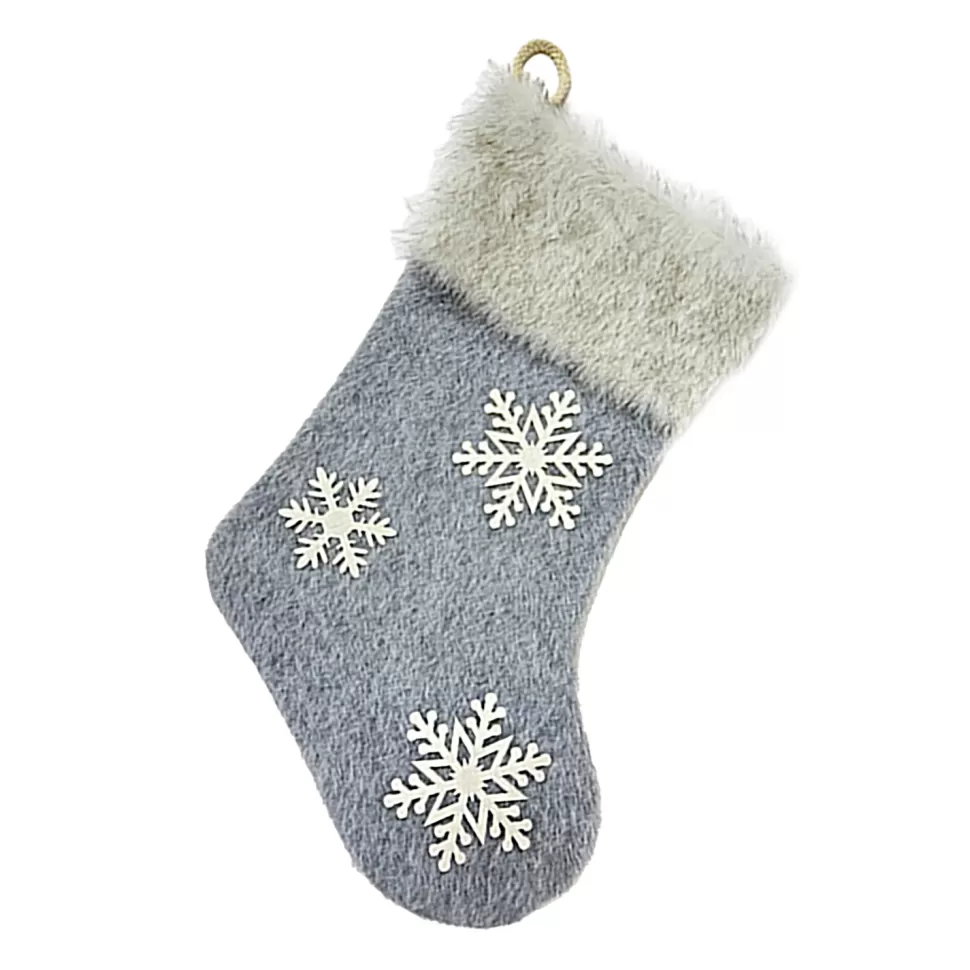 Christmas Forever STOCKING 18″ FAUX FUR GREY W/ SNOWFLAKE